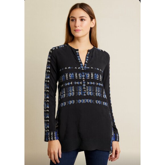 BCBG MaxAzria Women's 100% Silk Long Sleeve Blouse Small Luxe Boho Chic - Picture 1 of 7